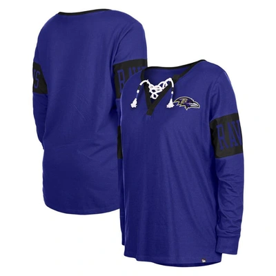 Shop New Era Black Baltimore Ravens Lace-up Notch Neck Long Sleeve T-shirt In Purple