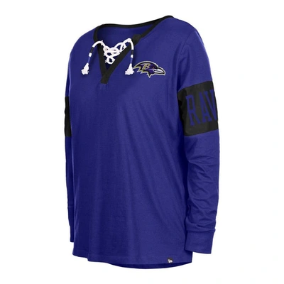 Shop New Era Black Baltimore Ravens Lace-up Notch Neck Long Sleeve T-shirt In Purple