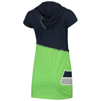 Shop Refried Apparel Navy/neon Green Seattle Seahawks Sustainable Hooded Mini Dress