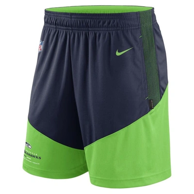 Shop Nike Navy/neon Green Seattle Seahawks Sideline Primary Lockup Performance Shorts