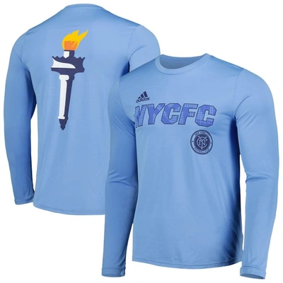Shop Adidas Originals Adidas Sky Blue New York City Fc Jersey Hook Aeroready Long Sleeve T-shirt In Light Blue