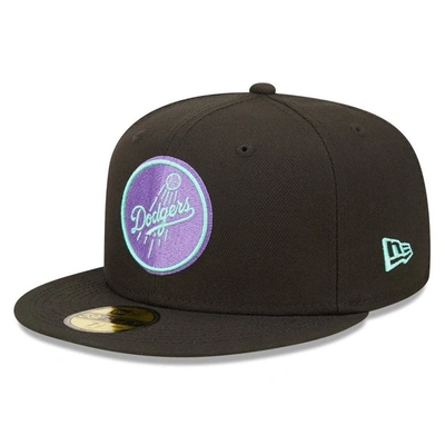 Shop New Era Black Los Angeles Dodgers 40th Anniversary Black Light 59fifty Fitted Hat