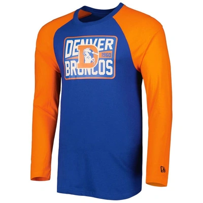 Shop New Era Royal Denver Broncos Throwback Raglan Long Sleeve T-shirt