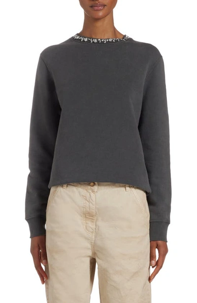 Golden Goose Athena Crystal Embellished Distressed Cotton Sweatshirt In Anthracite