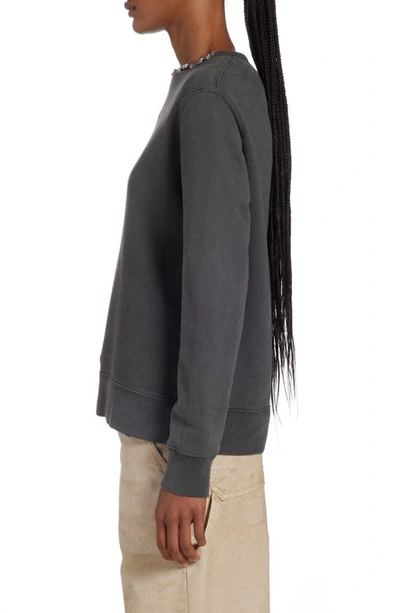 Golden Goose Athena Crystal Embellished Distressed Cotton Sweatshirt In Anthracite