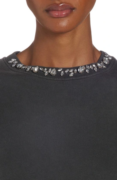 Golden Goose Athena Crystal Embellished Distressed Cotton Sweatshirt In Anthracite