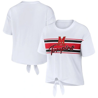 Shop Wear By Erin Andrews White Maryland Terrapins Striped Front Knot Cropped T-shirt
