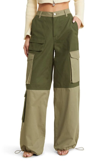 Shop Afrm Colorblock Cargo Pants In Bronze Green
