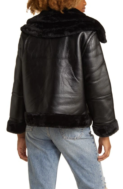 Shop Topshop Faux Leather Aviator Jacket With Faux Fur Trim In Black
