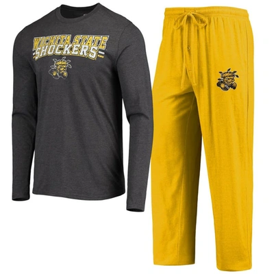 Shop Concepts Sport Yellow/heathered Charcoal Wichita State Shockers Meter Long Sleeve T-shirt & Pants Sl
