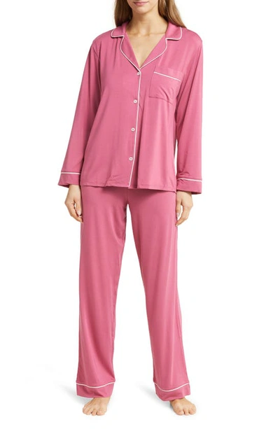 Shop Eberjey Gisele Jersey Knit Pajamas In Raspberry / Ivory