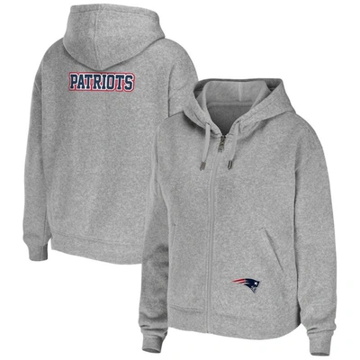 Shop Wear By Erin Andrews Heathered Gray New England Patriots Team Full-zip Hoodie In Navy