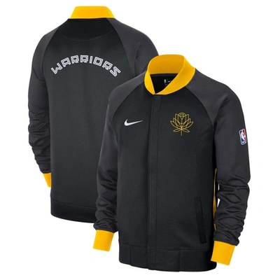 Shop Nike Black/yellow Golden State Warriors 2022/23 City Edition Showtime Thermaflex Full-zip Jacket
