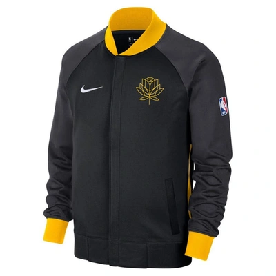 Shop Nike Black/yellow Golden State Warriors 2022/23 City Edition Showtime Thermaflex Full-zip Jacket