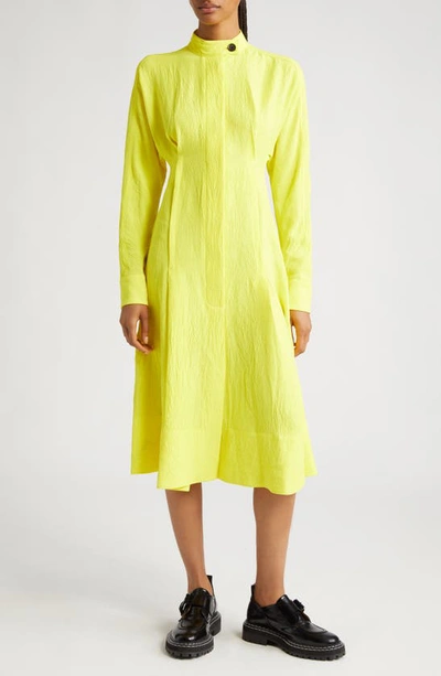 Shop Proenza Schouler Long Sleeve Crushed Matte Satin Shirtdress In 700 Yellow