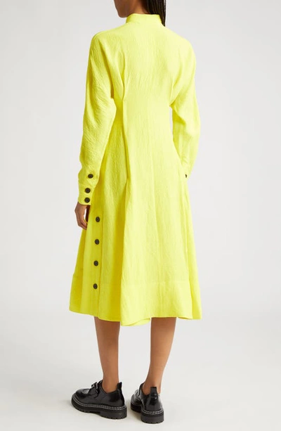 Proenza Schouler Button-hem Crushed Matte Satin Midi Shirtdress In 700 Yellow