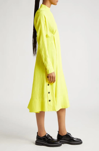 Proenza Schouler Button-hem Crushed Matte Satin Midi Shirtdress In 700 Yellow