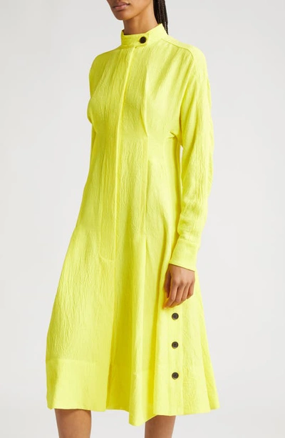 Shop Proenza Schouler Long Sleeve Crushed Matte Satin Shirtdress In 700 Yellow