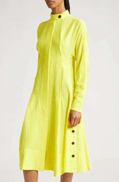 Proenza Schouler Button-hem Crushed Matte Satin Midi Shirtdress In 700 Yellow