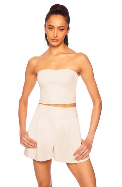 Shop Susana Monaco Faux Leather Pleated Shorts In Blanched Almond