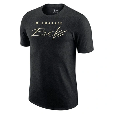 Shop Nike Heather Black Milwaukee Bucks Courtside Versus Flight Max90 T-shirt