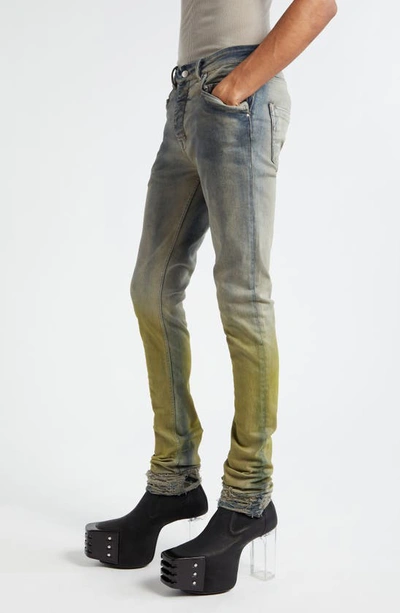 Shop Rick Owens Dégradé Destroyed Hem Skinny Jeans In Pearl/ Acid Degrade