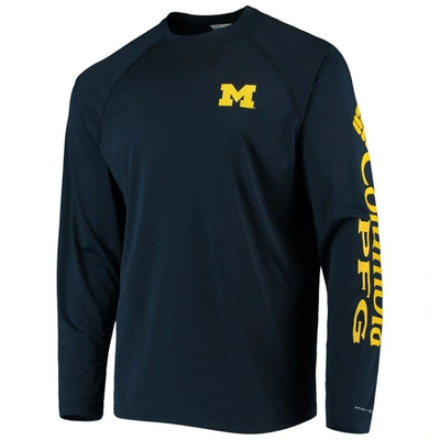 Shop Columbia Navy Michigan Wolverines Terminal Tackle Omni-shade Raglan Long Sleeve T-shirt