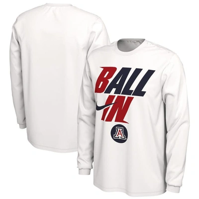Shop Nike White Arizona Wildcats Ball In Bench Long Sleeve T-shirt