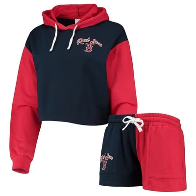 Shop Foco Navy/red Boston Red Sox Color-block Pullover Hoodie & Shorts Lounge Set