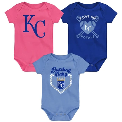 Shop Outerstuff Infant Royal/light Blue/pink Kansas City Royals Baseball Baby 3-pack Bodysuit Set