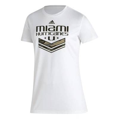 Shop Adidas Originals Adidas White Miami Hurricanes Military Appreciation Aeroready T-shirt