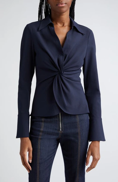 Shop Cinq À Sept Mckenna Knot Waist Shirt In Navy