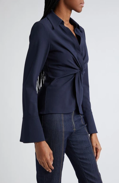 Shop Cinq À Sept Mckenna Knot Waist Shirt In Navy