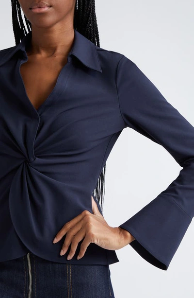 Shop Cinq À Sept Mckenna Knot Waist Shirt In Navy