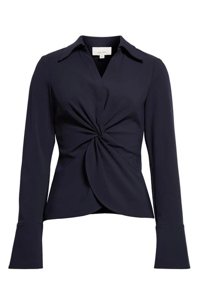 Shop Cinq À Sept Mckenna Knot Waist Shirt In Navy