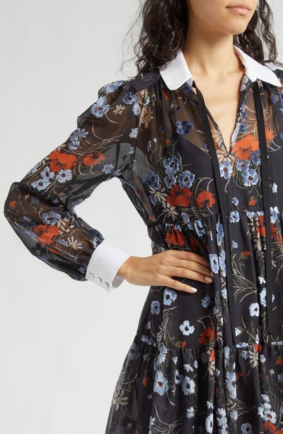 Shop Cinq À Sept Vianne Floral Long Sleeve Shirtdress In Obsidian Multi