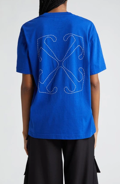 Shop Off-white Embroidered Arrow Cotton T-shirt In Blue White