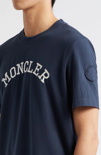 Shop Moncler Embroidered Logo T-shirt In Dark Navy Blue