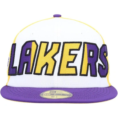 Shop New Era White/purple Los Angeles Lakers Back Half 9fifty Fitted Hat