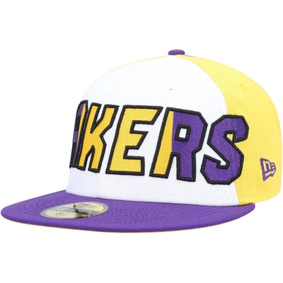 Shop New Era White/purple Los Angeles Lakers Back Half 9fifty Fitted Hat