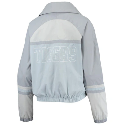 Shop The Wild Collective Navy Detroit Tigers Colorblock Track Raglan Full-zip Jacket In Light Blue