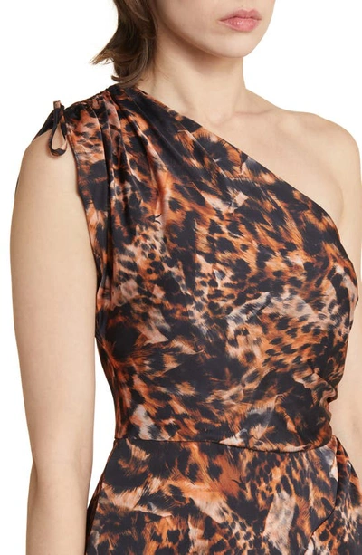 Shop Allsaints Cayla Spark Abstract Animal Print One-shoulder Minidress In Brown