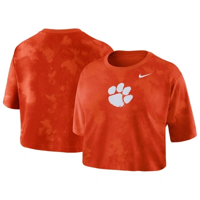 Shop Nike Orange Clemson Tigers Tie-dye Cropped T-shirt