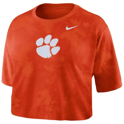 Shop Nike Orange Clemson Tigers Tie-dye Cropped T-shirt