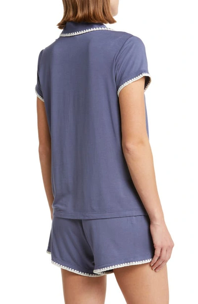 Shop Eberjey Whipstitch Jersey Short Pajamas In Night Shadow Blue/ Ivory
