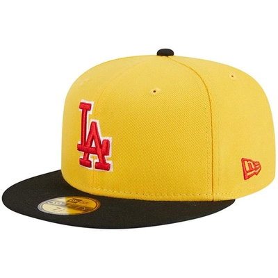 Shop New Era Yellow/black Los Angeles Dodgers Grilled 59fifty Fitted Hat