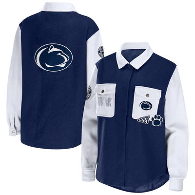 Shop Wear By Erin Andrews Navy Penn State Nittany Lions Button-up Shirt Jacket