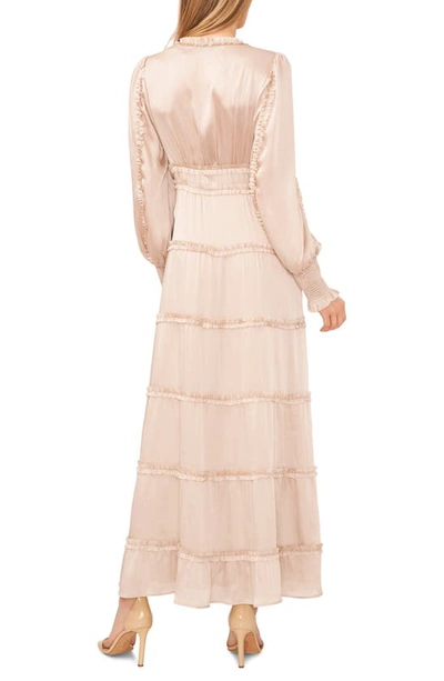 Shop Cece Ruffle Long Sleeve Satin Maxi Dress In Champagne