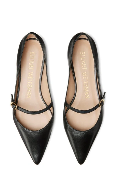 Stuart Weitzman Emilia Leather Mary Jane Point-toe Flats In Black