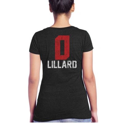 Shop Majestic Threads Damian Lillard Black Portland Trail Blazers Name & Number Tri-blend V-neck T-shirt